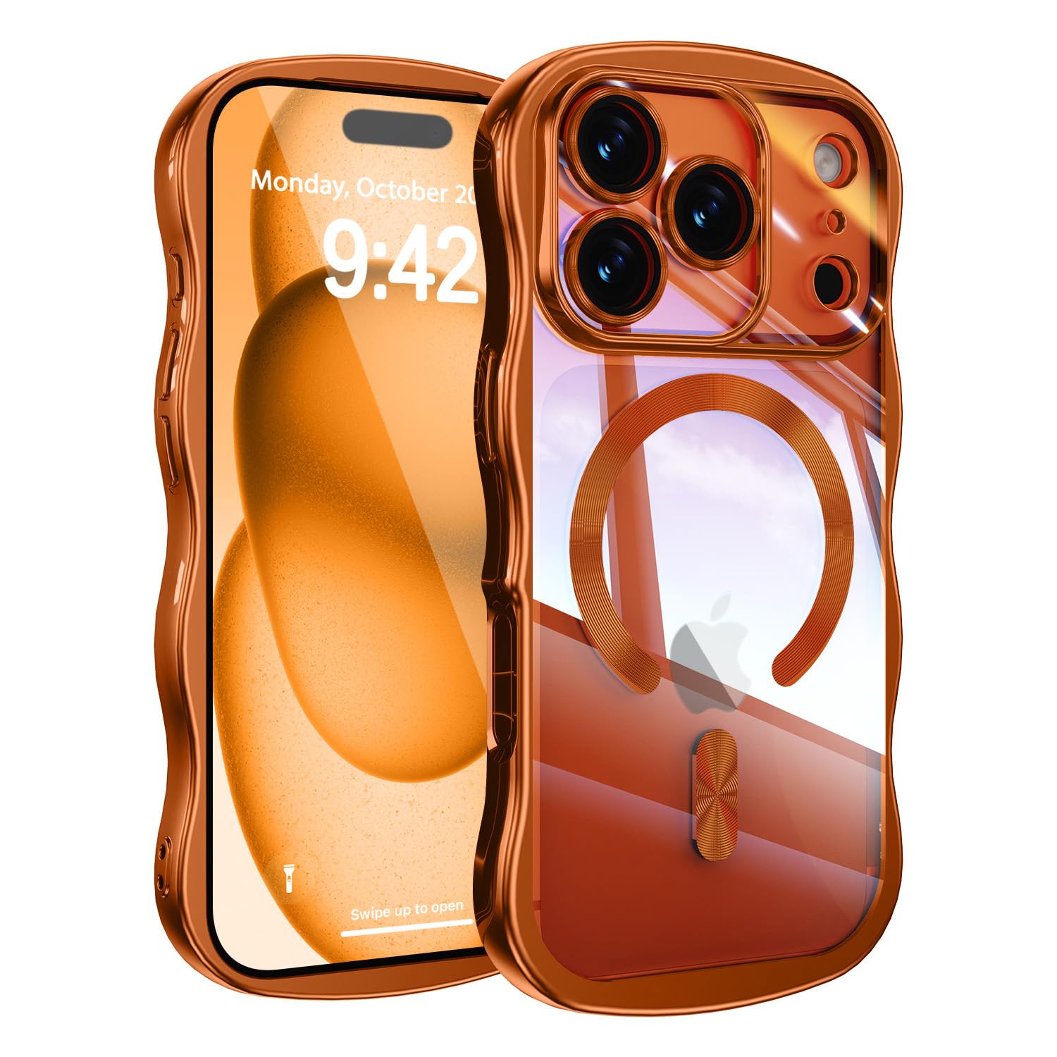 iPhone 17 Pro Max Magsafe Magnetic Case Wave Frame Full Camera Protection - Orange