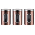 Simcat Tea Coffee Sugar Jar 1500ml Kitchen Canister Set of 3 with Viewing Window, 3Pcs Stainless Steel Storage Jars, Airtight Dried Food Storage Container (Brown)