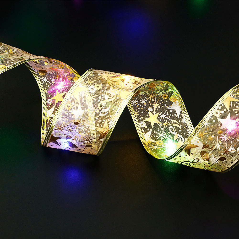 🎀 Fairy Lights Ribbon Bow – Christmas LED String Light Decoration