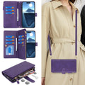 iPhone 16 Pro Max Wallet Case Crossbody Flip Leather with 9 Card Holders & Strap – Purple