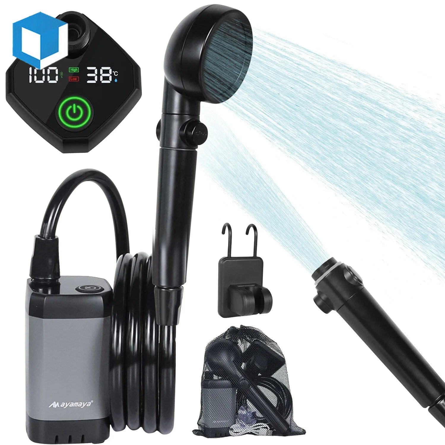 Rechargeable Camping Shower Pump with Display Filter & 4 Modes