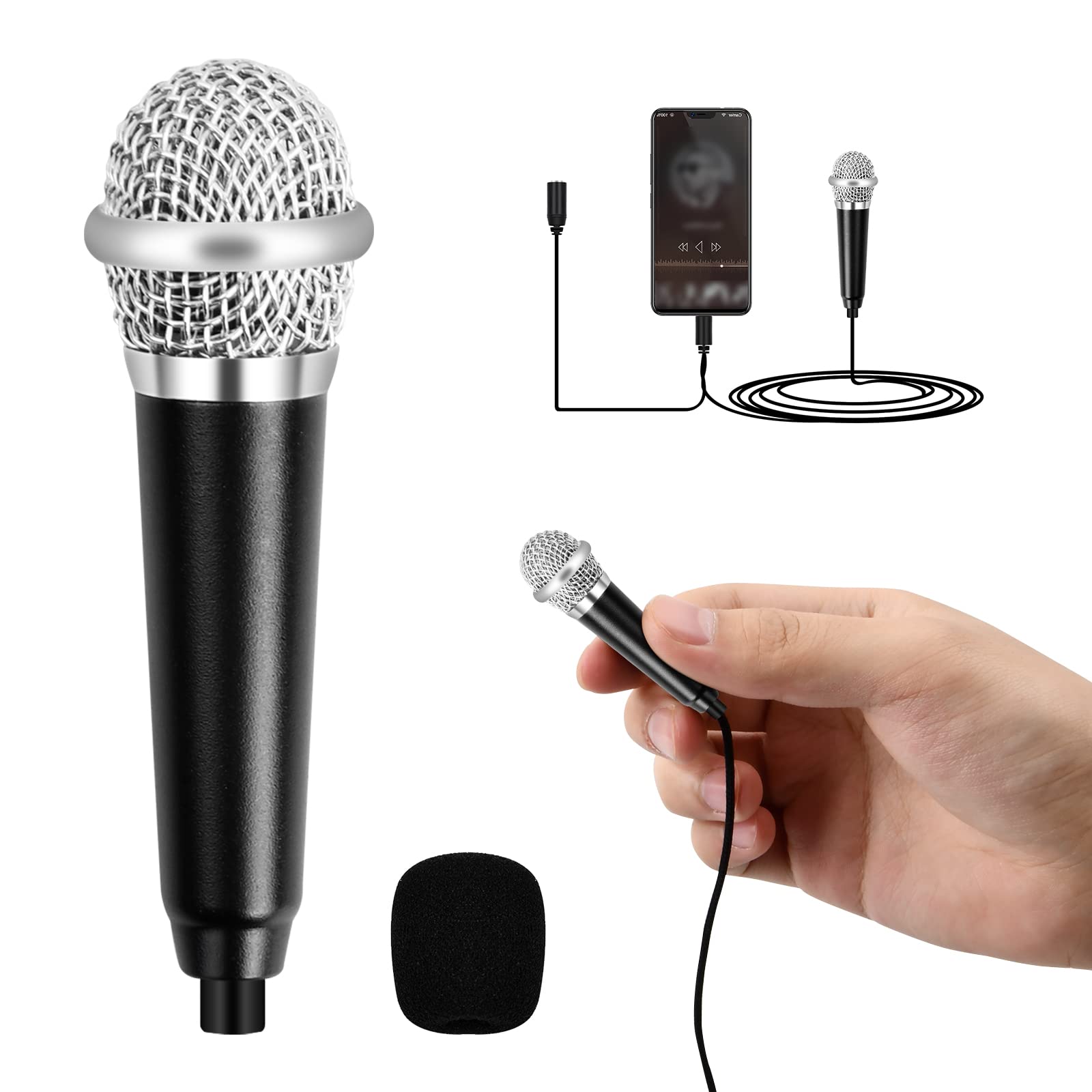 Portable Karaoke Microphone with 3.5mm Cable Metal Wired Handheld – Black