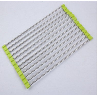 Folding Kitchen Drain Sink Rack – Stainless Steel Roll-Up Dish Drying Rack