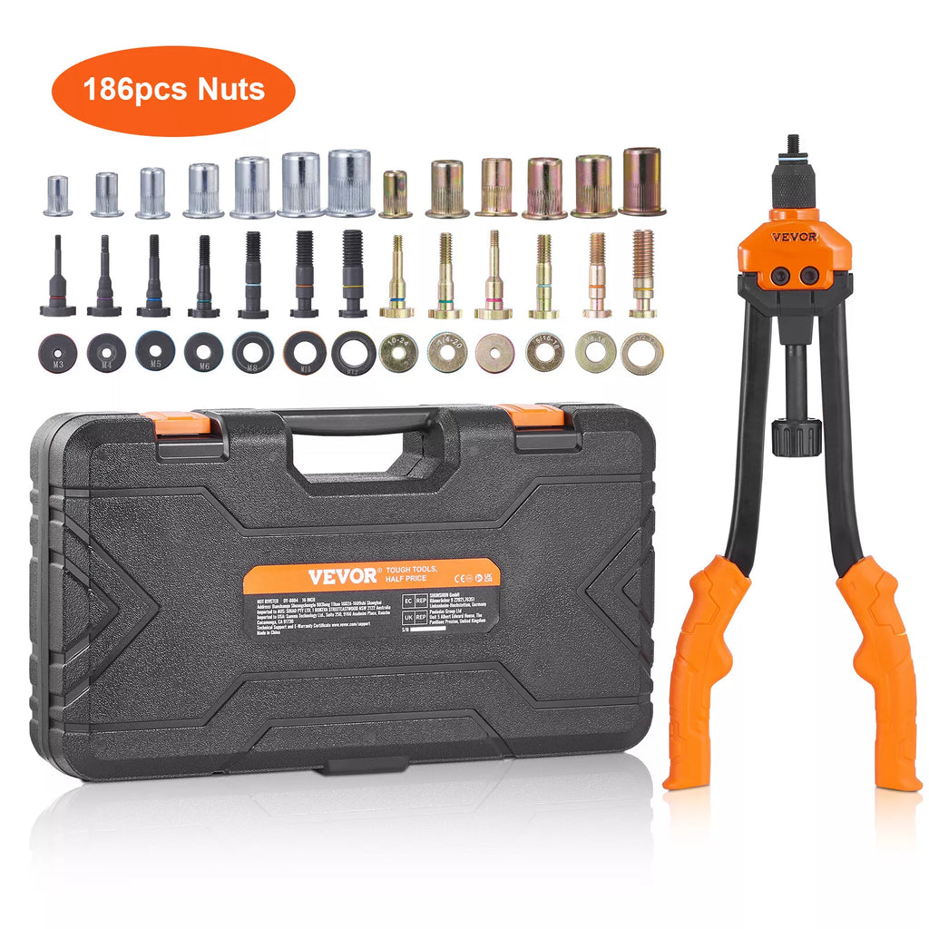 16" Rivet Nut Tool Set with 13 Mandrels and 186 Rivet Nuts