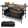 Folding Camping Table with Aluminum Top & Storage Basket Lightweight
