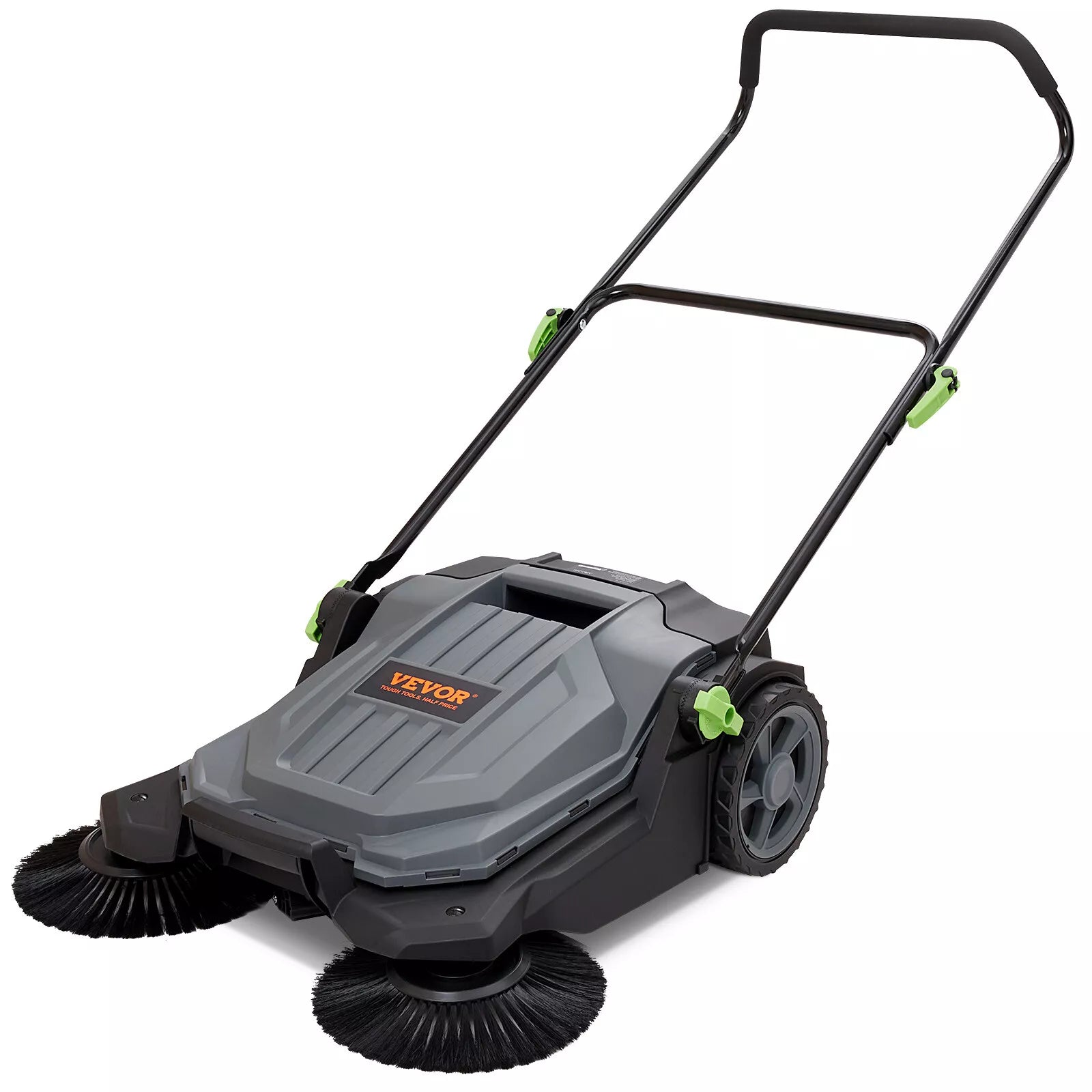 Manual Push Floor Sweeper 25.6" Path 5-Gallon Waste Capacity