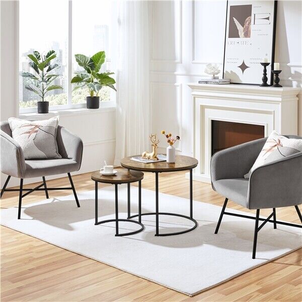 Rustic Nesting Coffee Table Set with Round Wooden Tabletops
