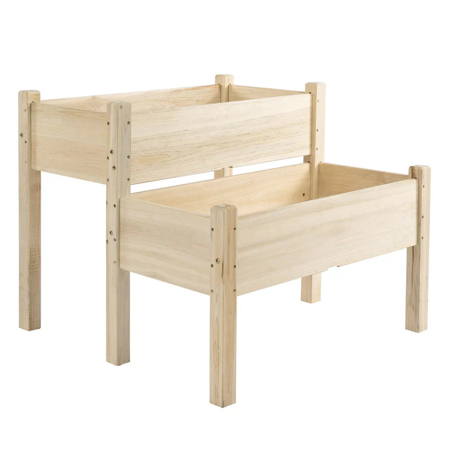 2-Tier Wooden Raised Garden Bed Planter Box Outdoors 34"x34"x28"