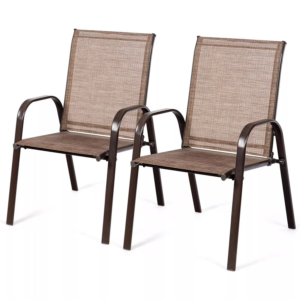 Set of 2 Outdoor Dining Chairs with Steel Frame Brown