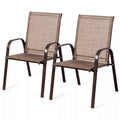 Set of 2 Outdoor Dining Chairs with Steel Frame Brown