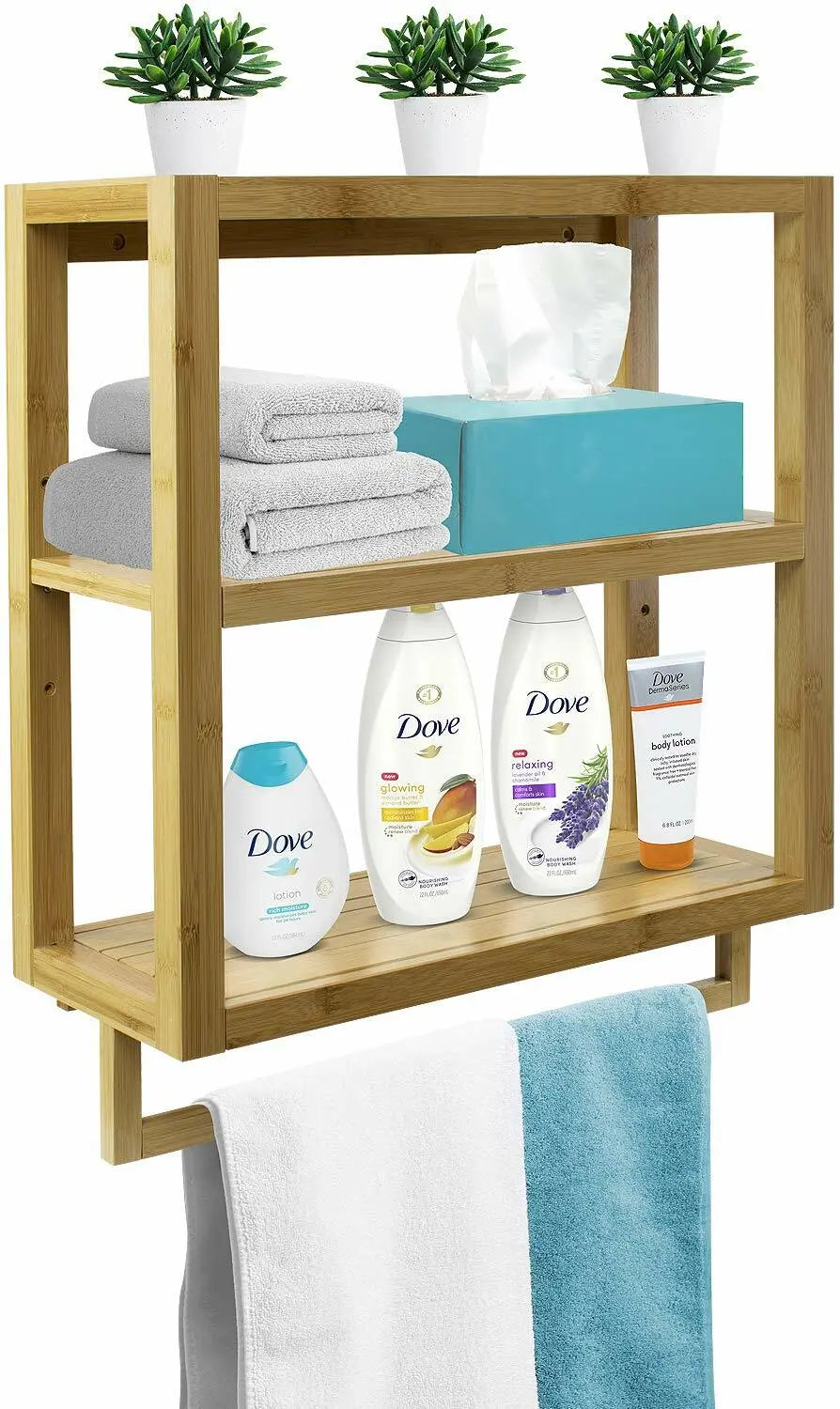 Bamboo Wall-Mounted Towel Rack and Shelf for Bathroom & Kitchen Storage