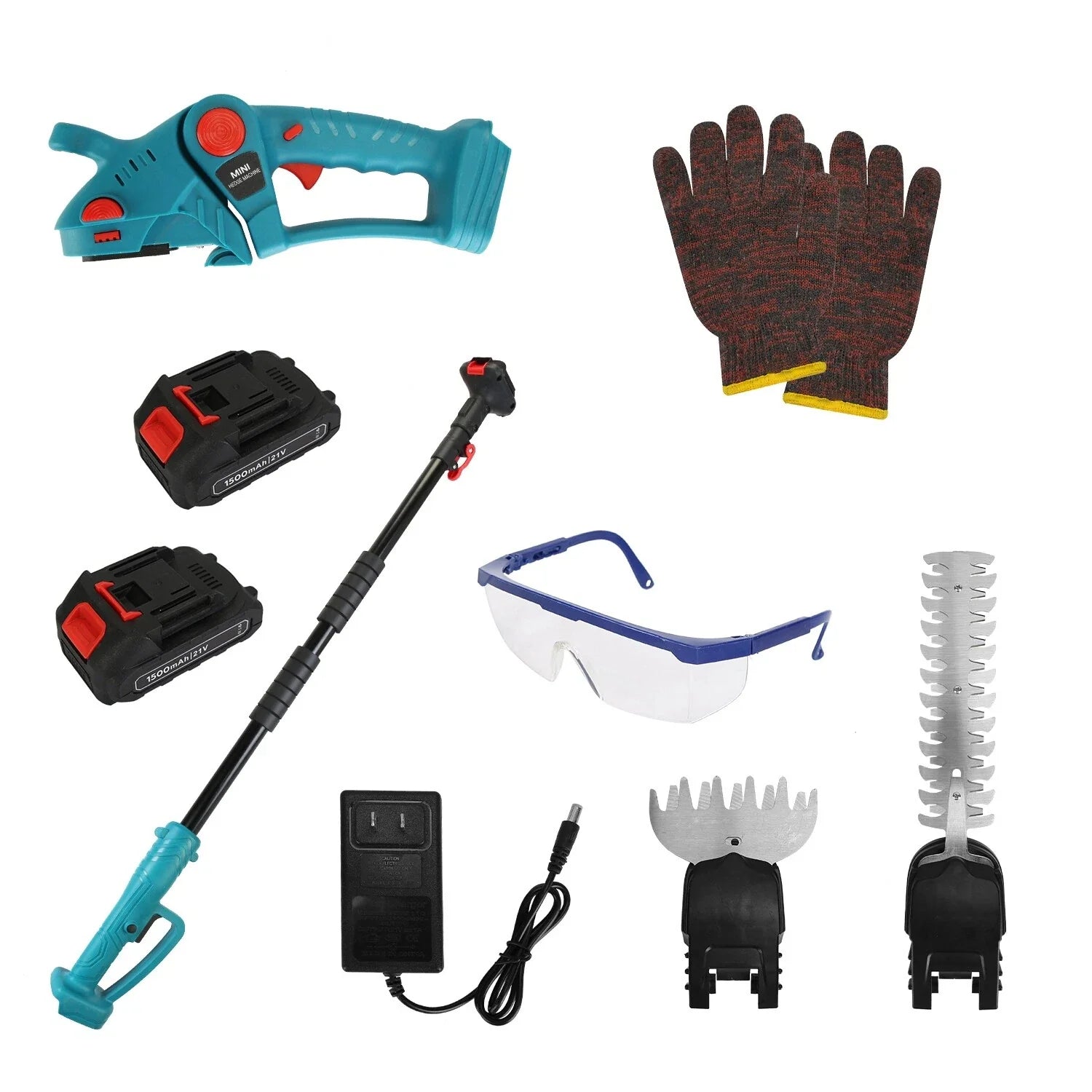 Cordless 3-in-1 Hedge Trimmer Grass Shear with Pole 21V Power Tool