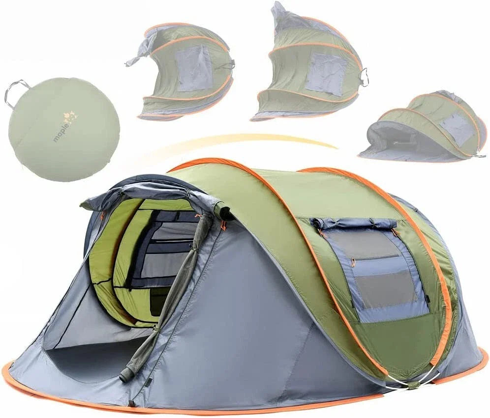 4-Person Waterproof Pop-Up Tent with UV Protection and 2 Doors