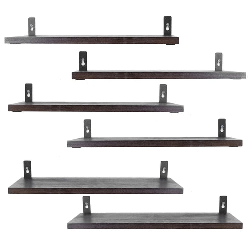 6-Pack Floating Wall Shelves 15.5" Wood Storage with Brackets
