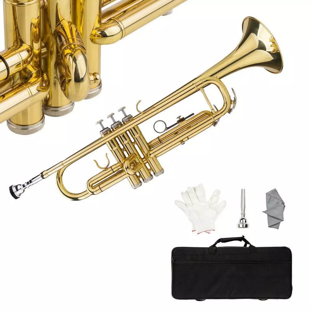 Bb Trumpet Beginner Set with Golden Finish and Hard Case for Students