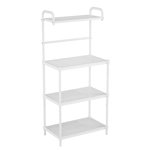 4-Tier White Metal Microwave Stand with Storage Shelves for Kitchen