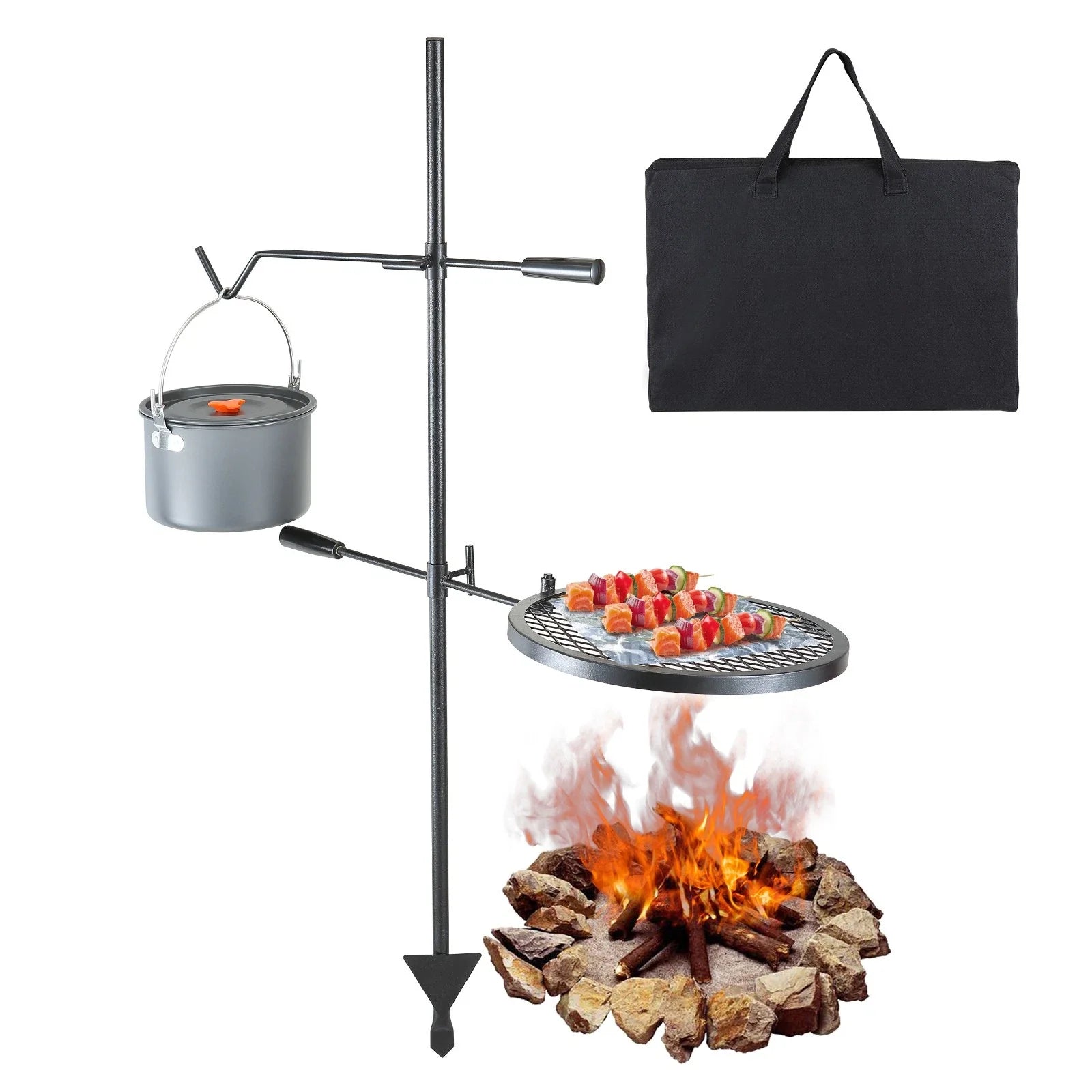 Heavy Duty Swivel Campfire Grill Steel Open Fire Cooking Grate Stand