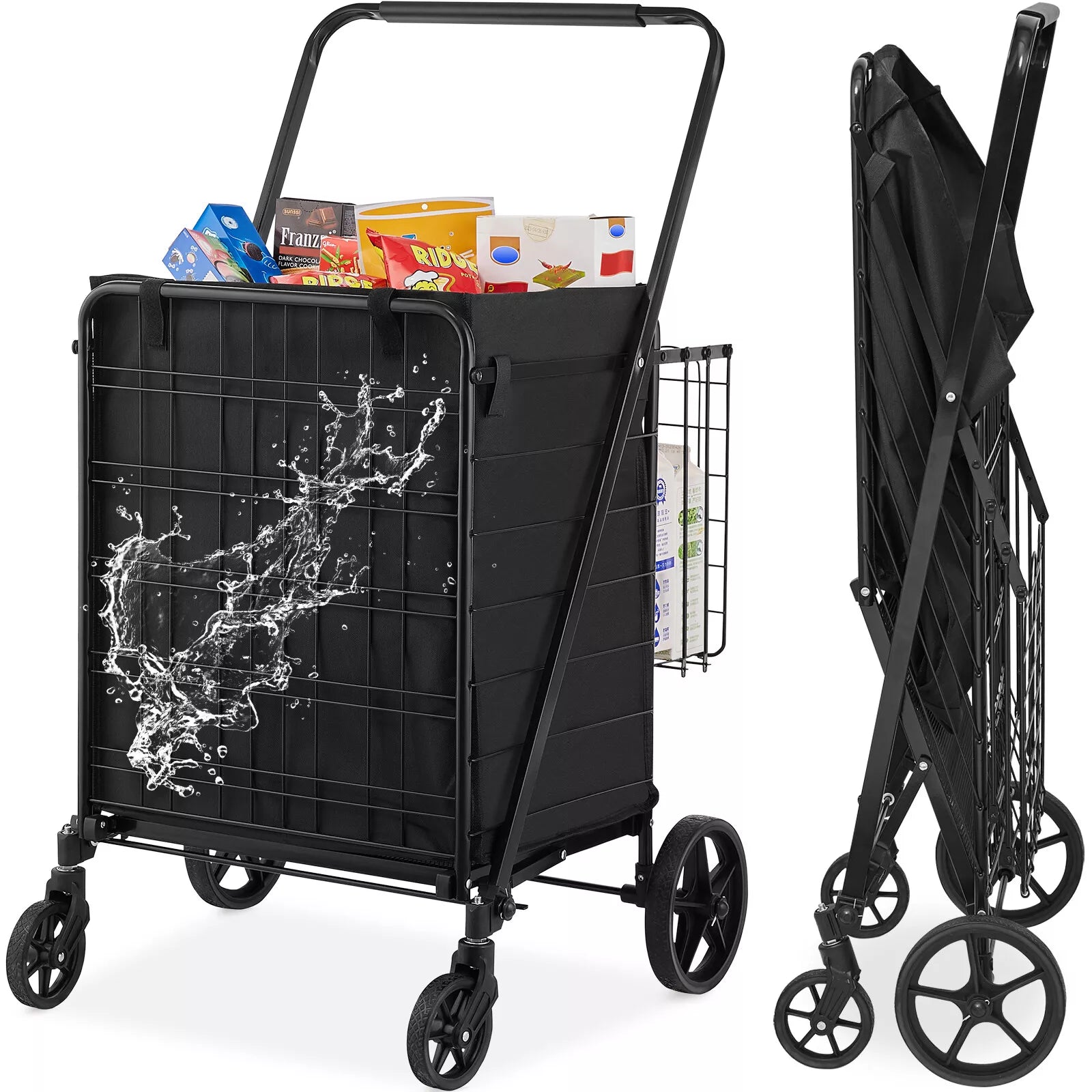 Folding Shopping Cart with Double Baskets 330 lbs Heavy Duty