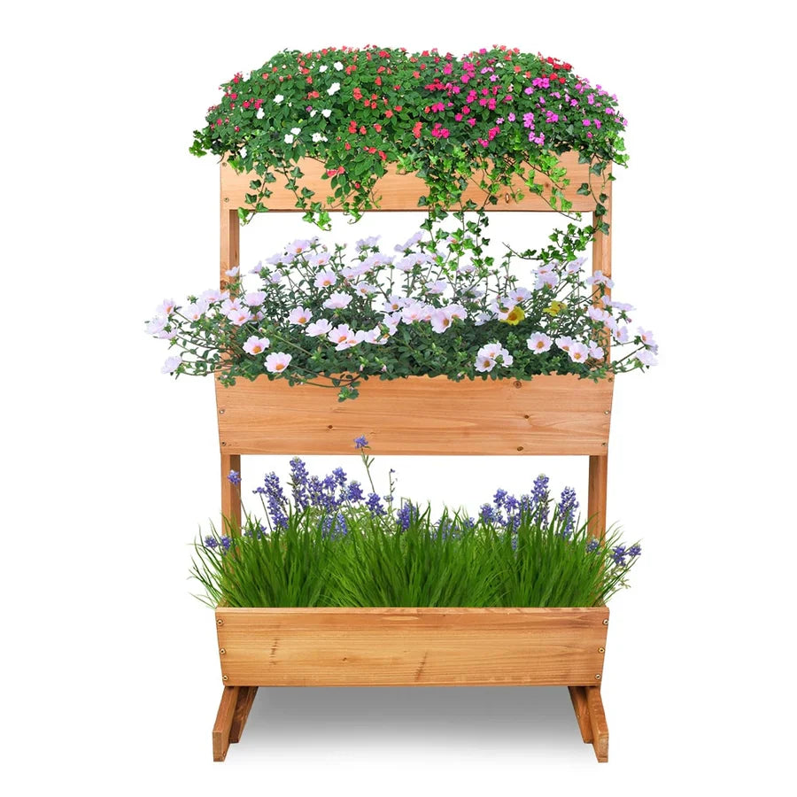 3-Tier Wooden Raised Garden Bed Vertical Planter Box Outdoor Use