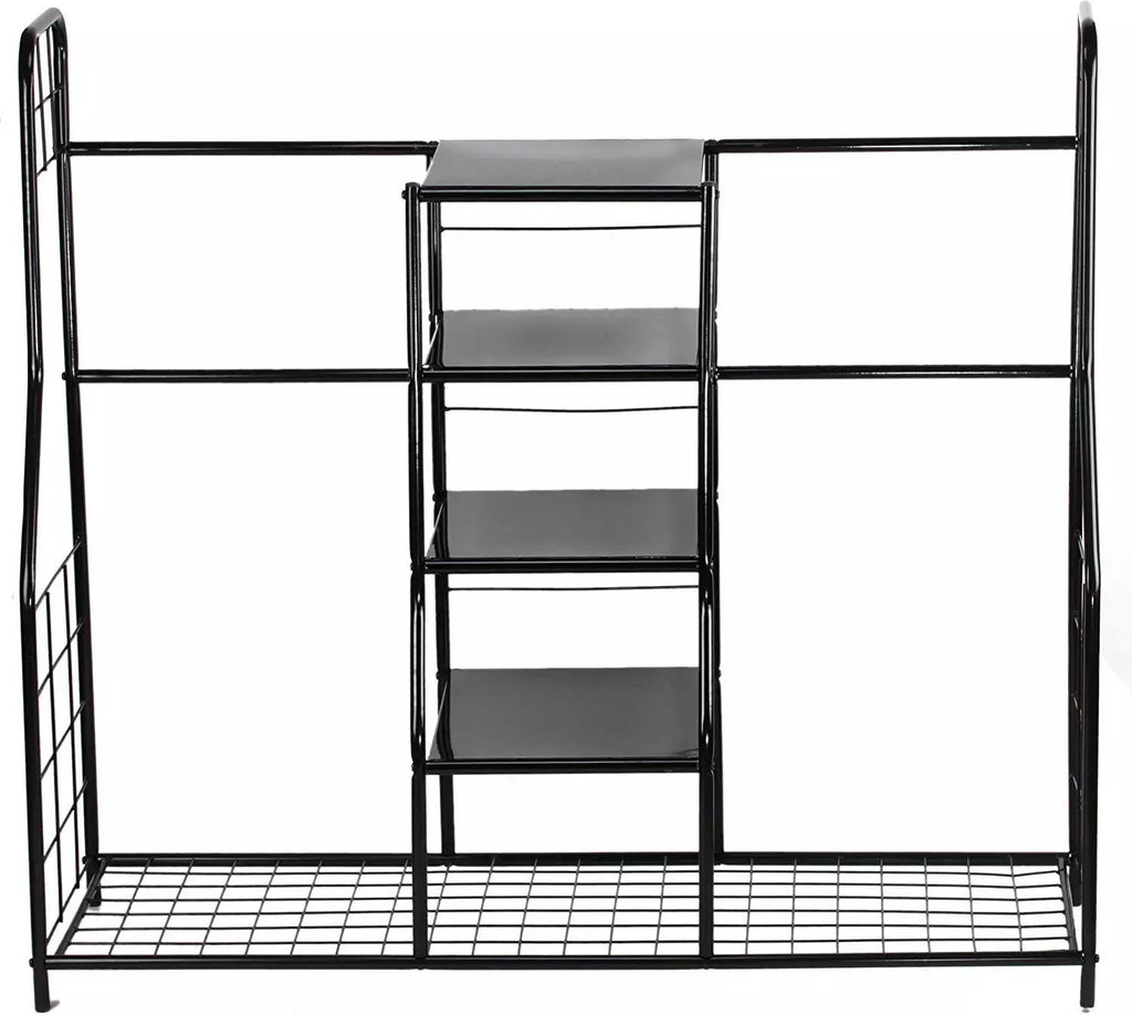 Dual Golf Bag Organizer Rack with Shelves for Garage or Home Storage