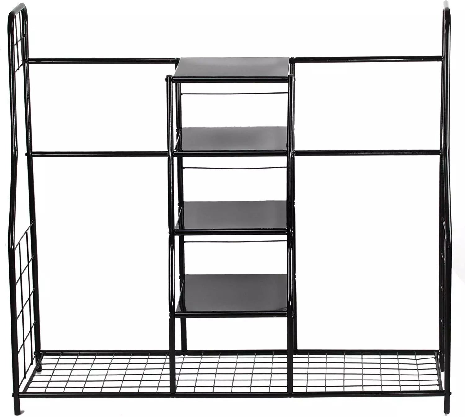 Dual Golf Bag Organizer Rack with Shelves for Garage or Home Storage