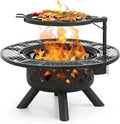 Outdoor Wood Fire Pit 32 Inch BBQ Grill Swivel Cooking Patio Heater