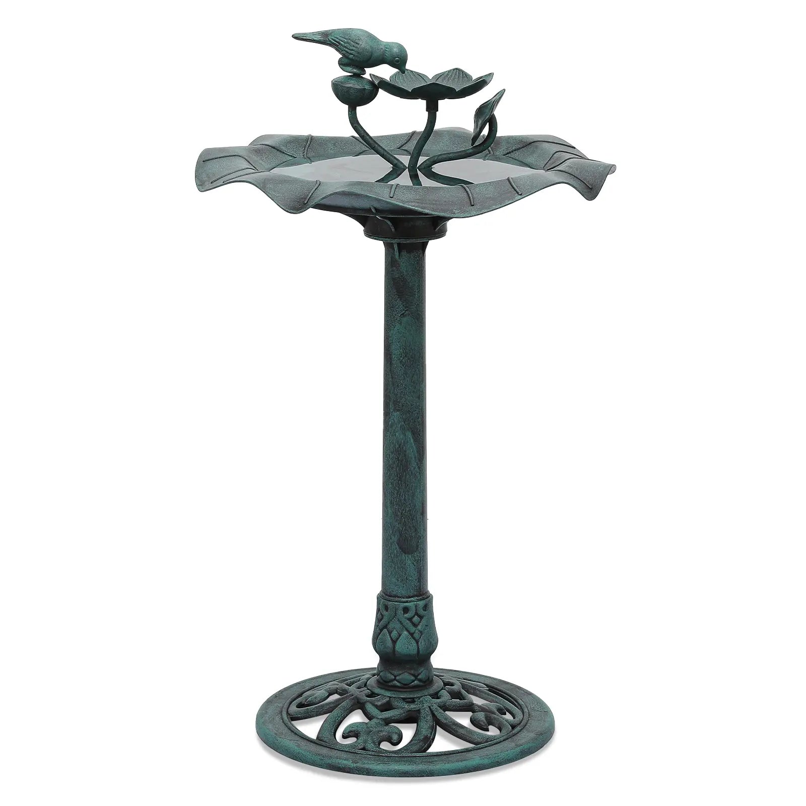 28" Green Outdoor Pedestal Bird Bath Garden Patio Decor