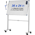 36" x 24" Double-Sided Magnetic Whiteboard with Mobile Stand