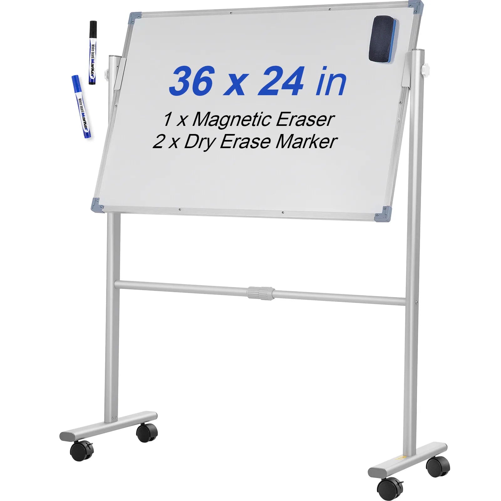 36" x 24" Double-Sided Magnetic Whiteboard with Mobile Stand