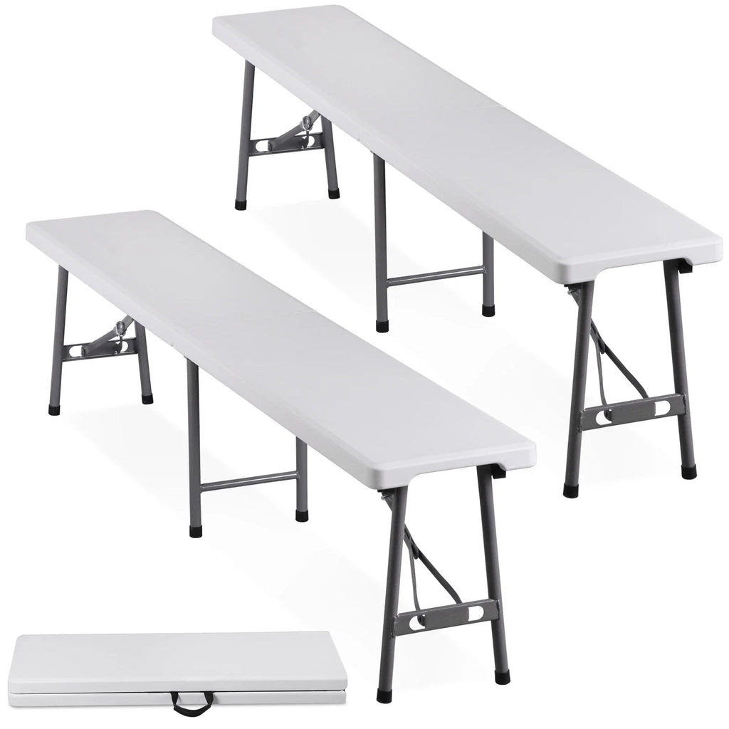 2pcs 6ft Folding Outdoor Benches with Handle for Garden or Picnic