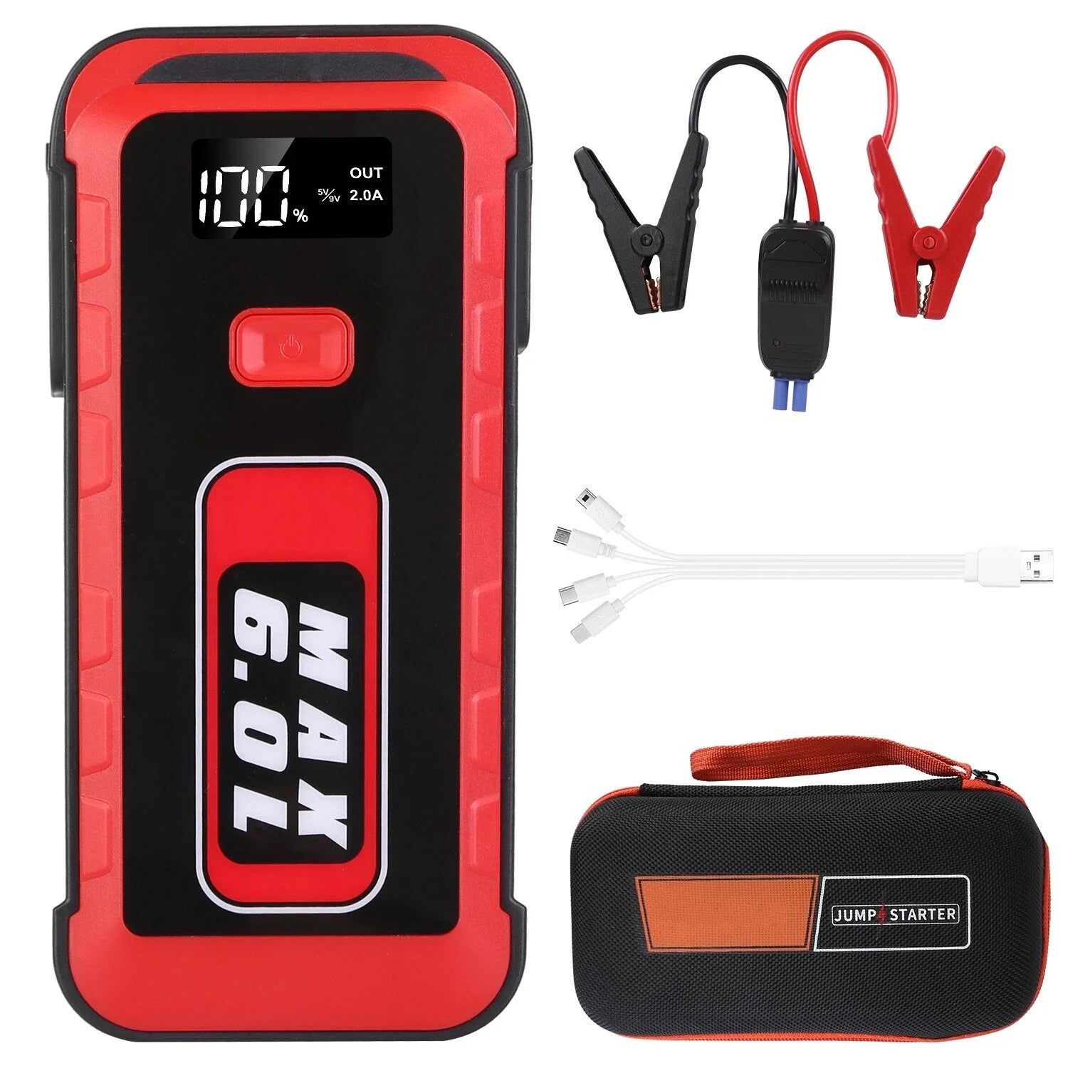 Portable 2500A Car Jump Starter 25800mAh Battery Pack USB LED Light