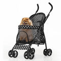 Polka Dot Foldable Pet Stroller with Mesh and Storage Basket