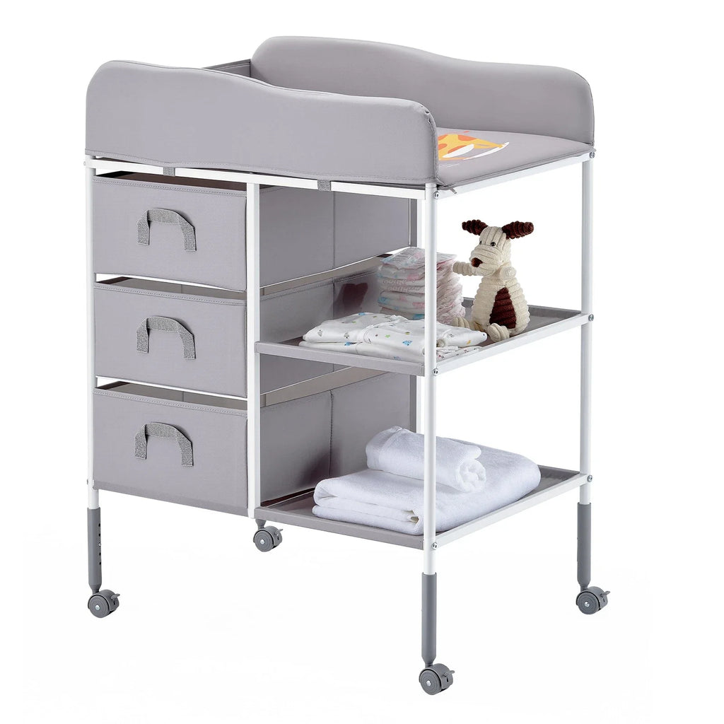 Adjustable Baby Changing Table with Storage Drawers and Wheels