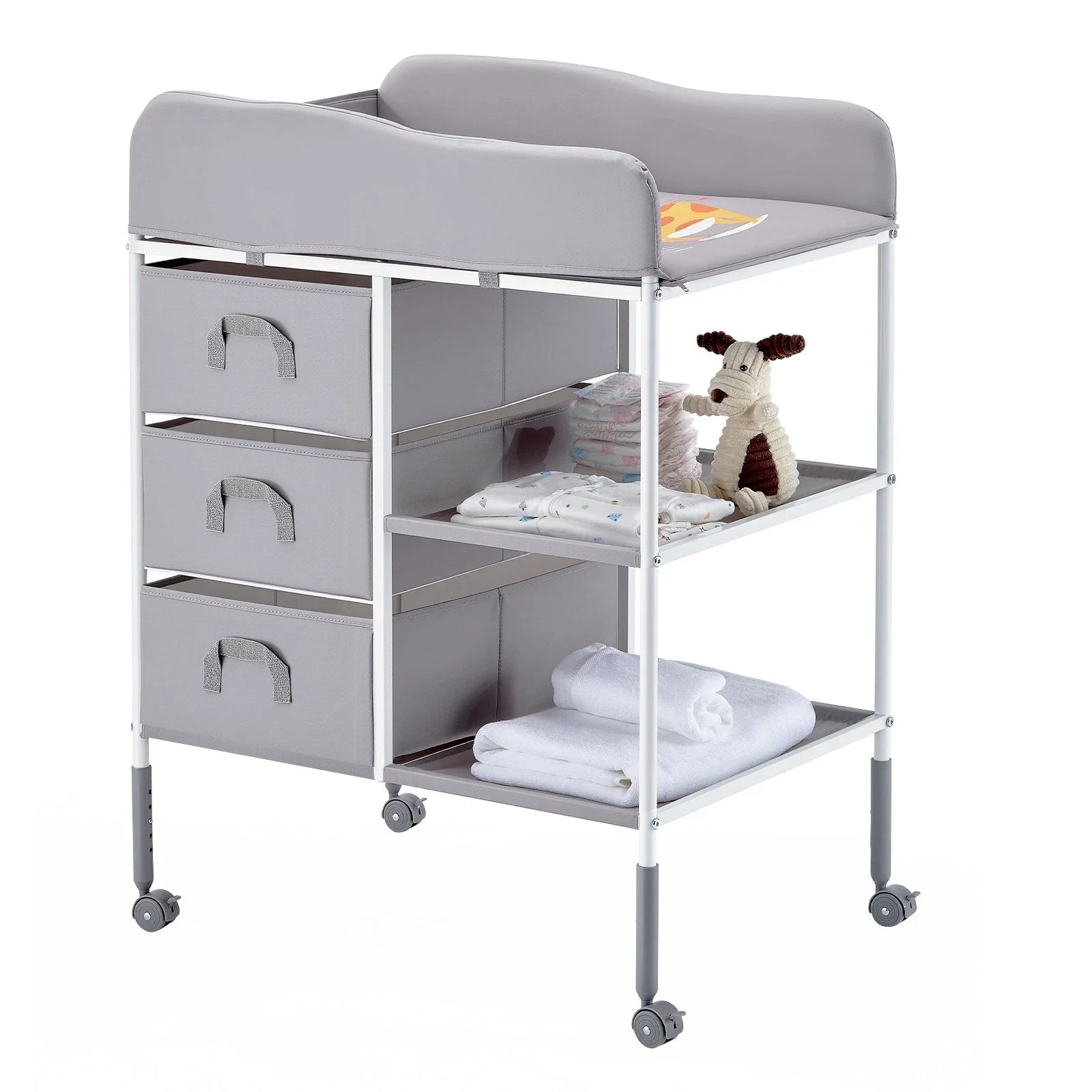 Adjustable Baby Changing Table with Storage Drawers and Wheels