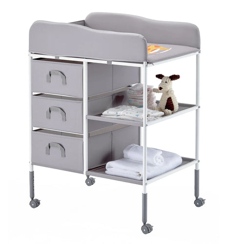 Adjustable Baby Changing Table with Storage Drawers and Wheels