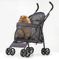 Foldable 4-Wheel Pet Stroller with Mesh Canopy and Rear Storage Basket