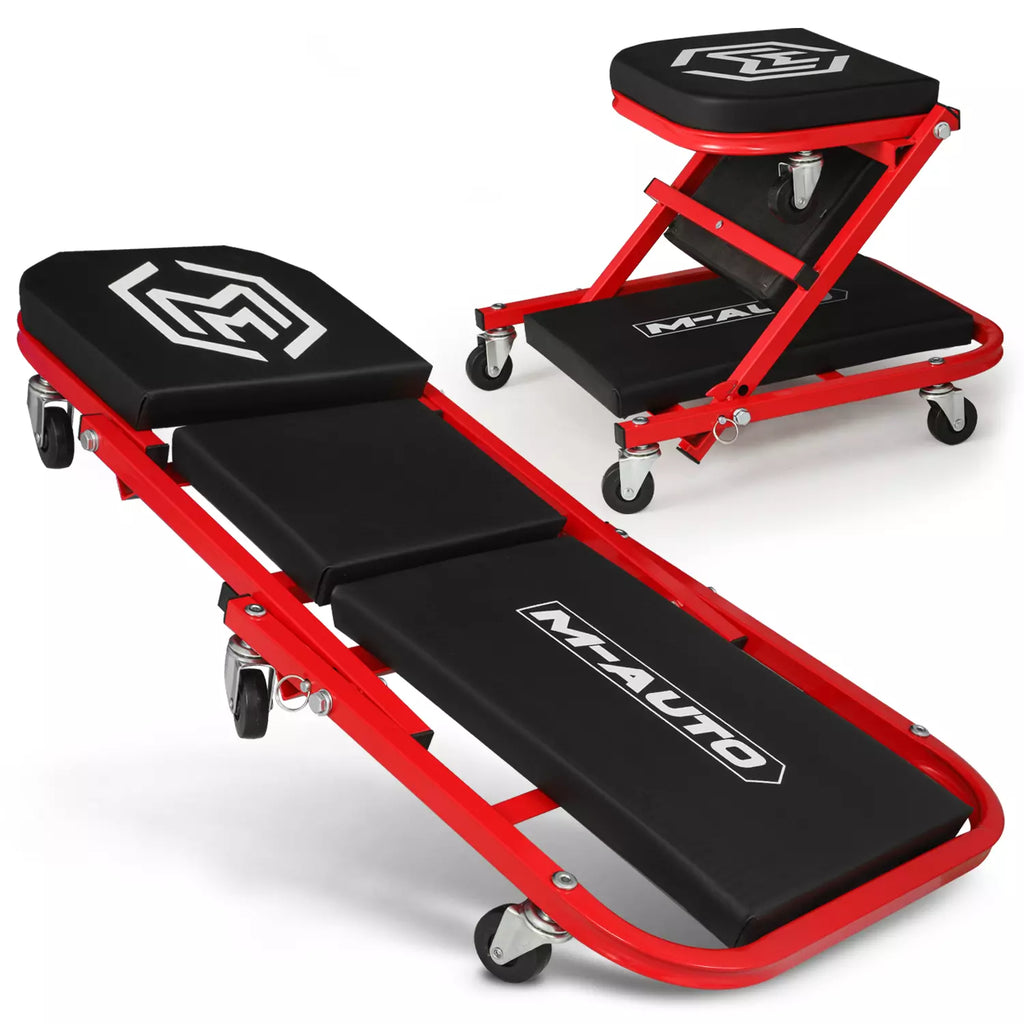 36" Red Foldable Mechanic Creeper and Upholstered Seat
