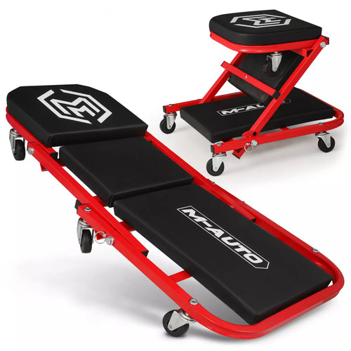 36" Red Foldable Mechanic Creeper and Upholstered Seat