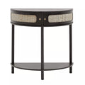 Black Half-Moon Rattan Console Table with Drawers