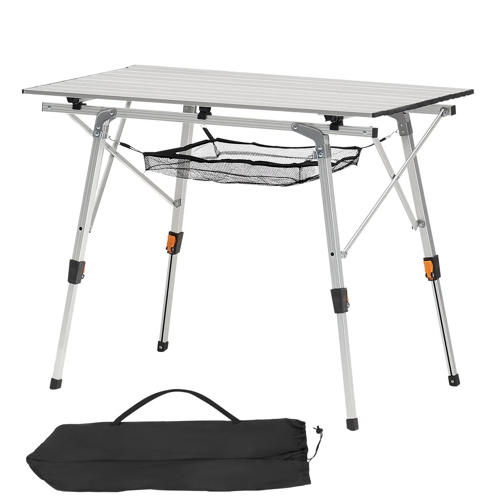 Camping Table Roll Up Top with Storage Mesh Shelf Foldable