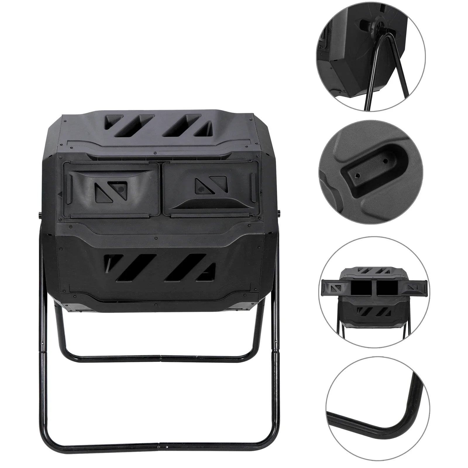 43 Gallon Outdoor Dual Compost Tumbler Bin with Rotating Chambers
