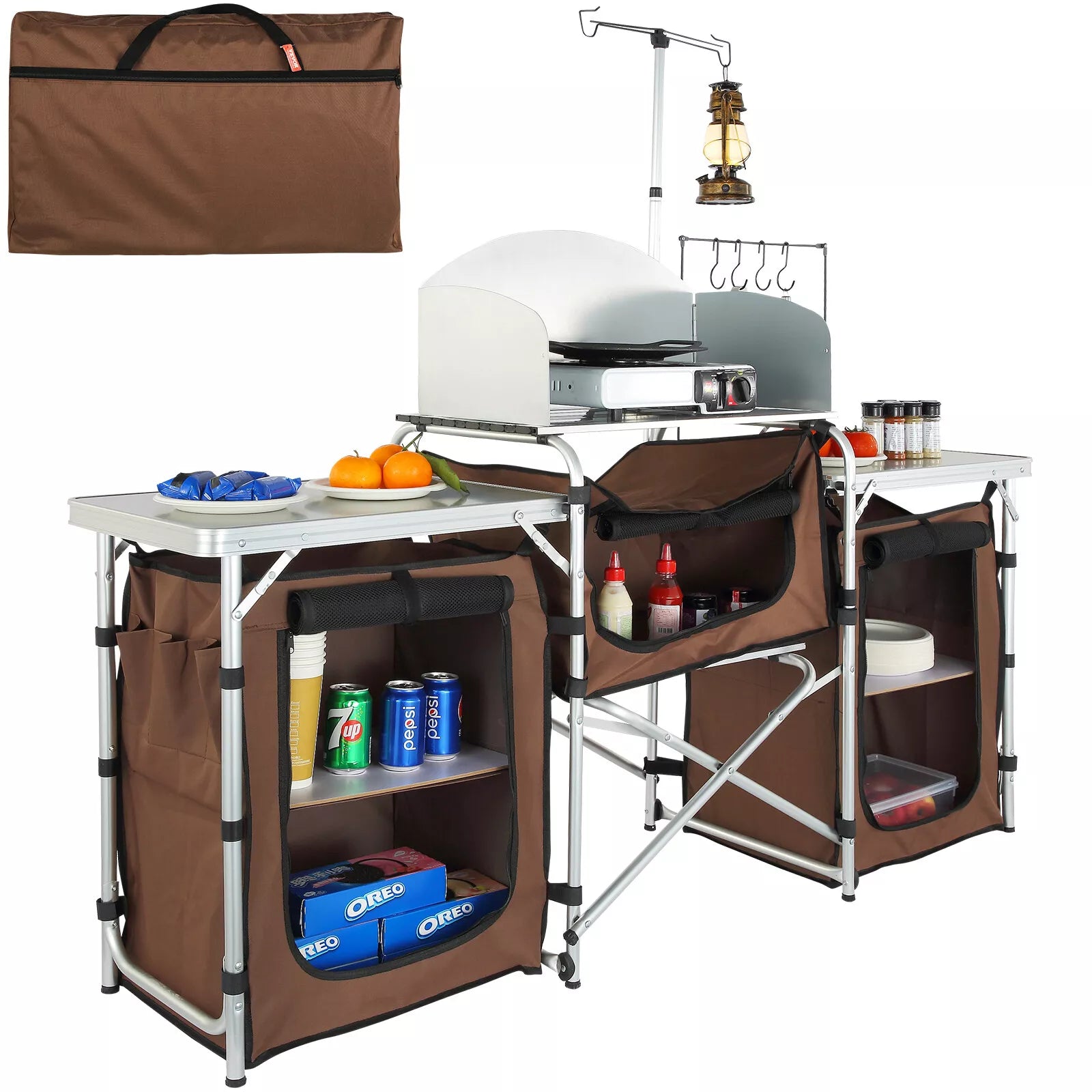 Folding Portable Camping Kitchen Table with Storage