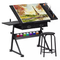 Tilting Adjustable Art Desk Storage Drawers and Stool