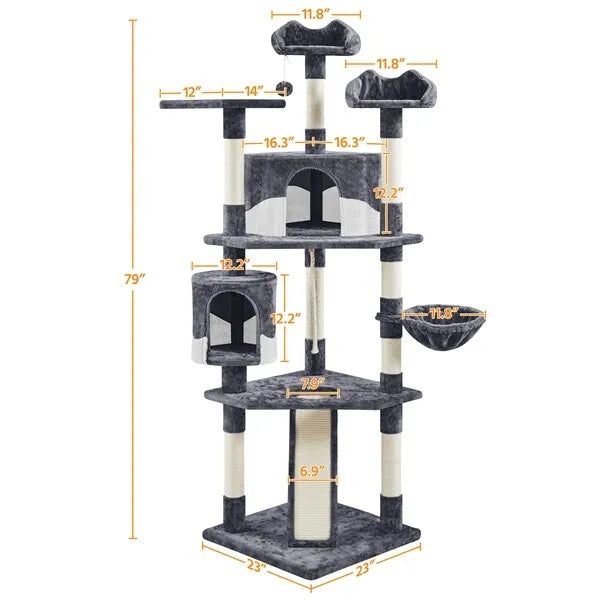 79" Tall Cat Tree Tower Indoor Cat Condo Scratching Post
