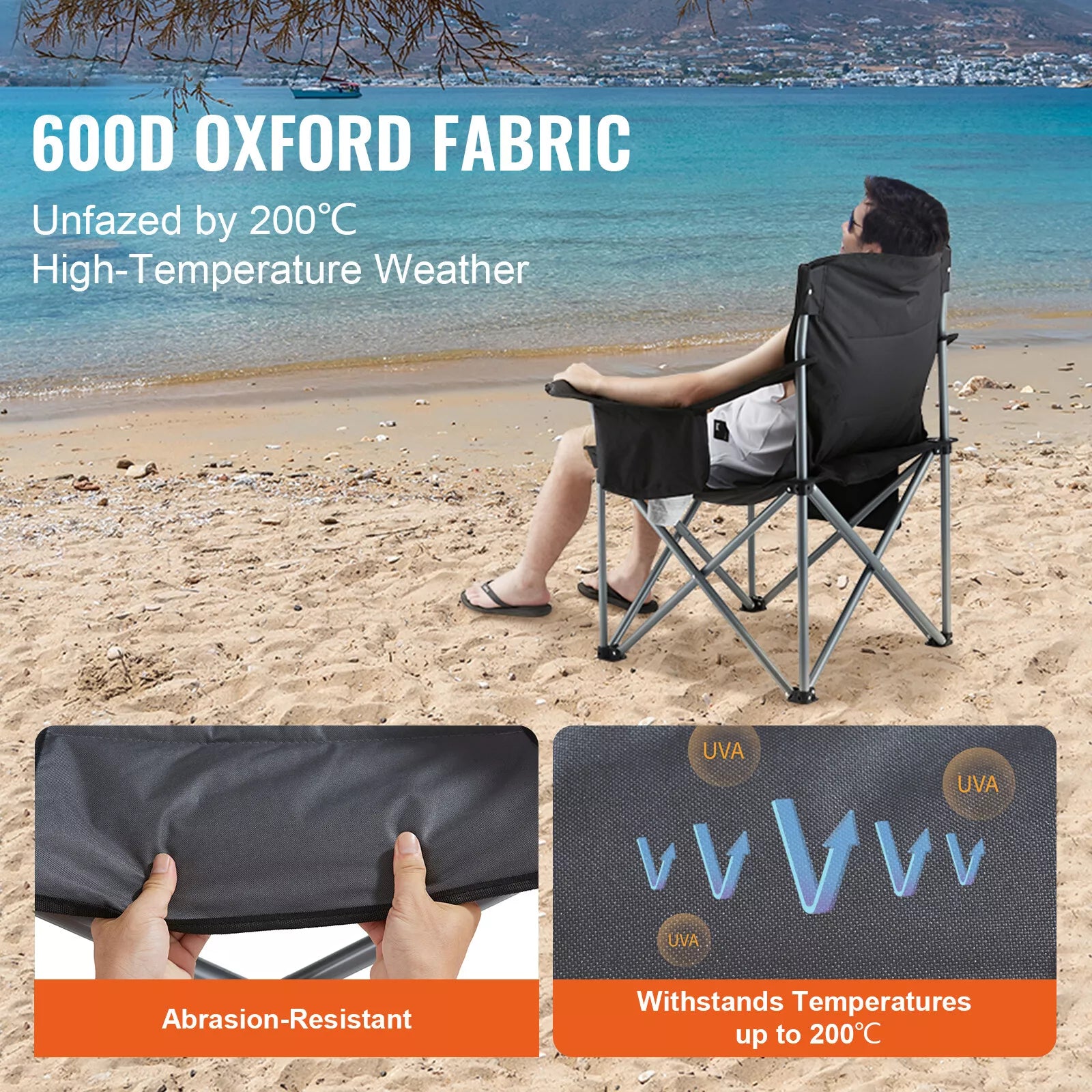 Foldable Outdoor Camping Chair with Storage Pockets and Cup Holder
