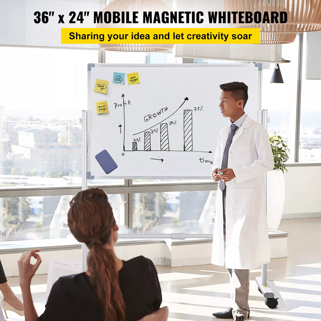 36" x 24" Double-Sided Magnetic Whiteboard with Mobile Stand