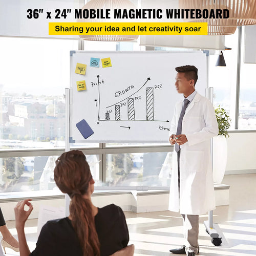 36" x 24" Double-Sided Magnetic Whiteboard with Mobile Stand
