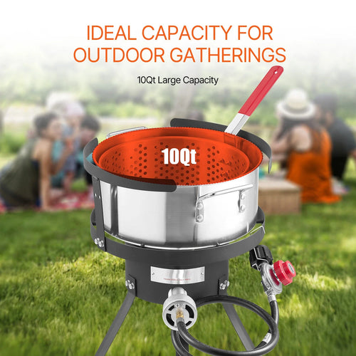 10Qt Propane Deep Fryer Set with Aluminum Pot, Basket & 54,000 BTU Burner