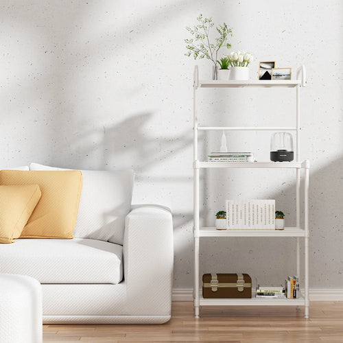 4-Tier White Metal Microwave Stand with Storage Shelves for Kitchen