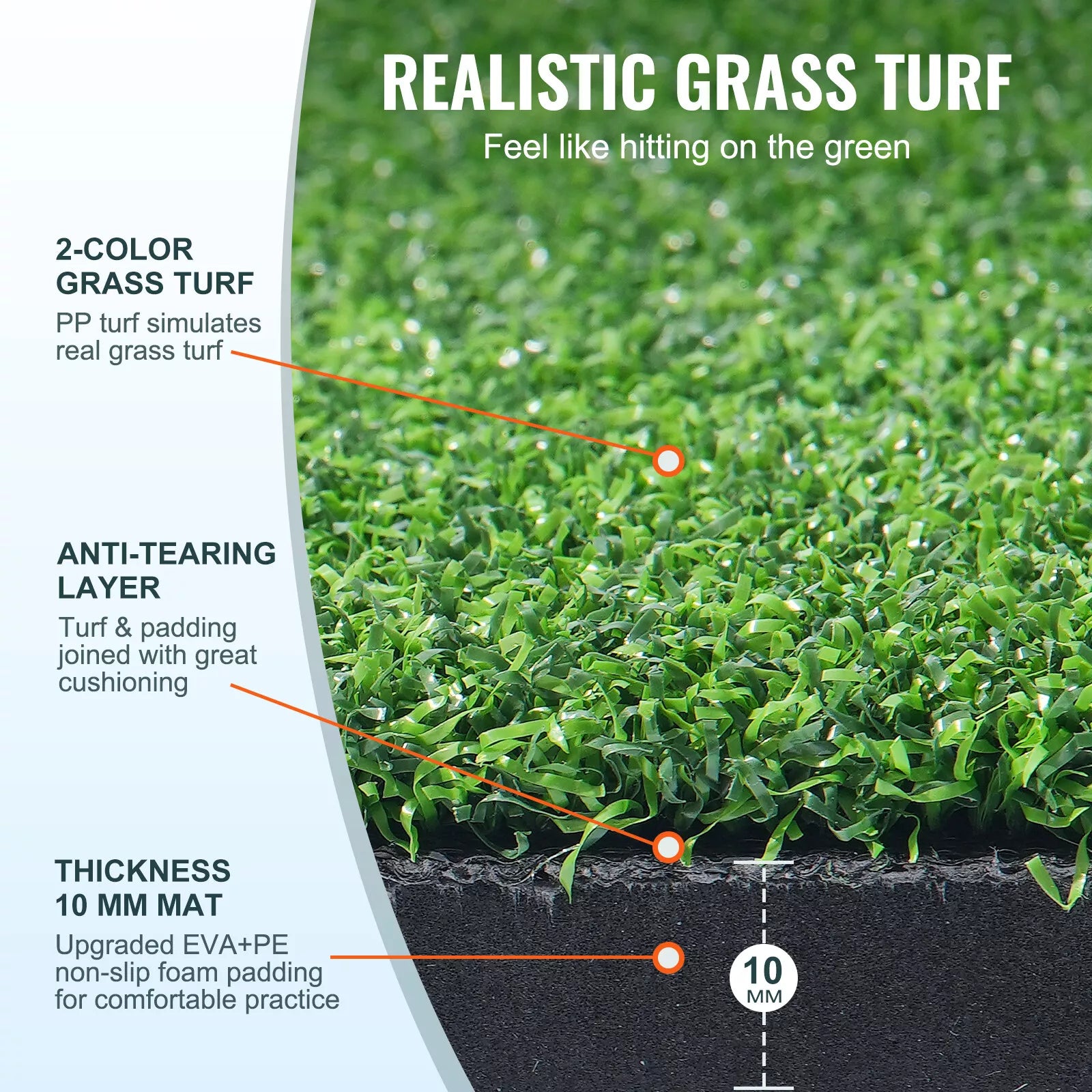 Golf Hitting Mat 5x4ft with Tees Dual Turf for Indoor Outdoor Practice